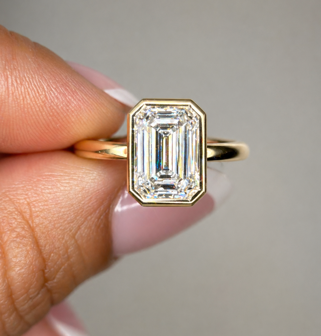3.03 Carat Emerald Cut Bezel Set Solitaire Diamond Ring